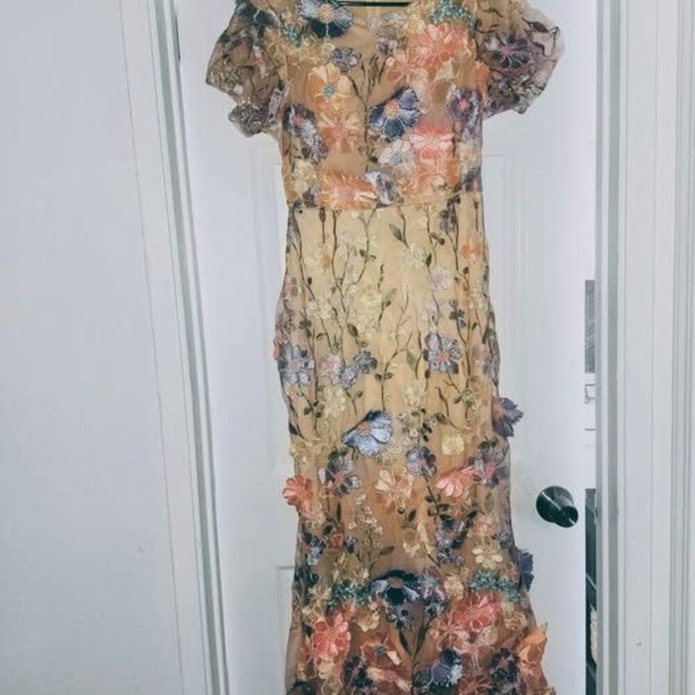 Colorful Mesh 3D Floral Embroidered Long Dress Size 02